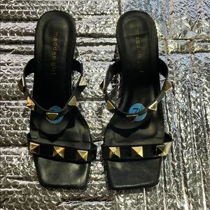 Madden Girl Black and Gold Studded Sandals